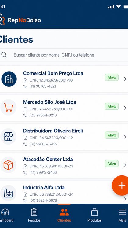 Tela de clientes do RepNoBolso